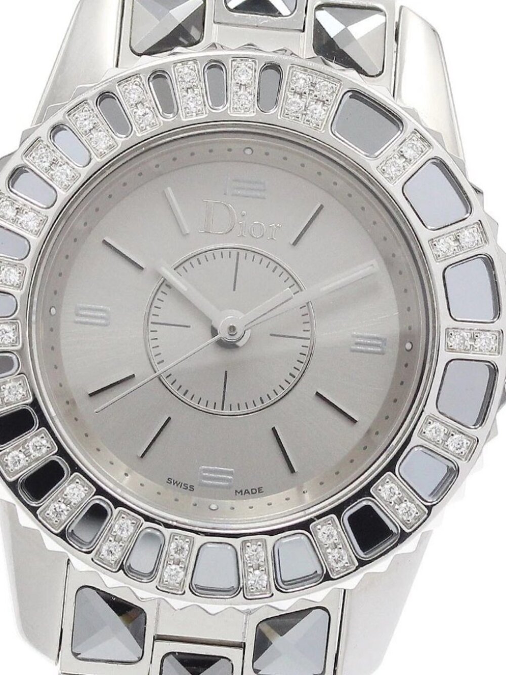 Christian Dior crystal CD112115 Diamond Bezel Silver Dial Quartz Ladies_
